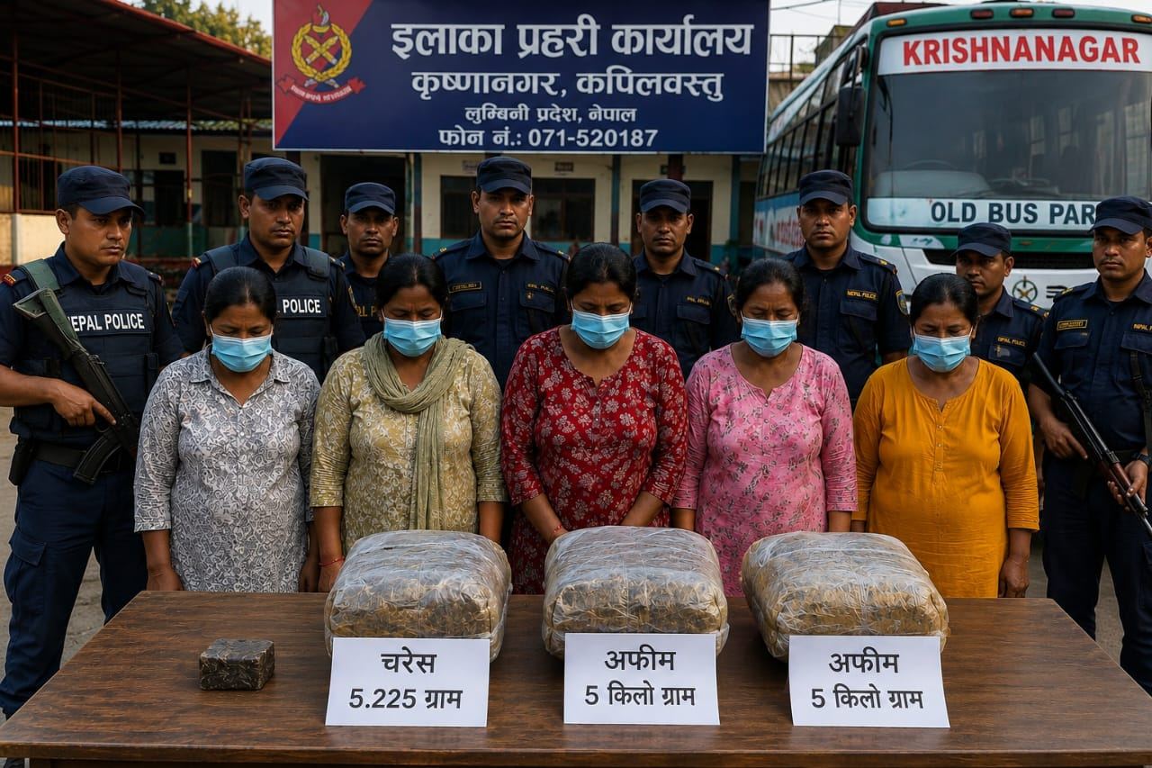 नेपाल के कपिलवस्तु में बड़ी कार्रवाई: कृष्णानगर बस पार्क से तीन महिलाओं के पास चरस बरामद, दो अन्य हिरासत में