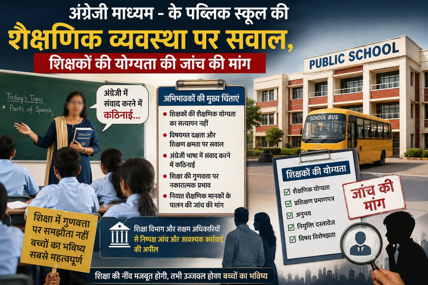 अंग्रेजी माध्यम - के पब्लिक स्कूल की शैक्षणिक व्यवस्था पर सवाल, शिक्षकों की योग्यता की जांच की मांग